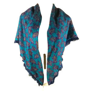 Homemade Triangle Scarf Green Paisley Print Lace 56 X 28 Country Cos Play